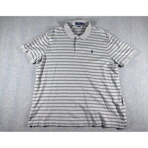 Polo Ralph Lauren Classic Polo Mens Shirt XL Gray Blue Stripe Short Sleeve